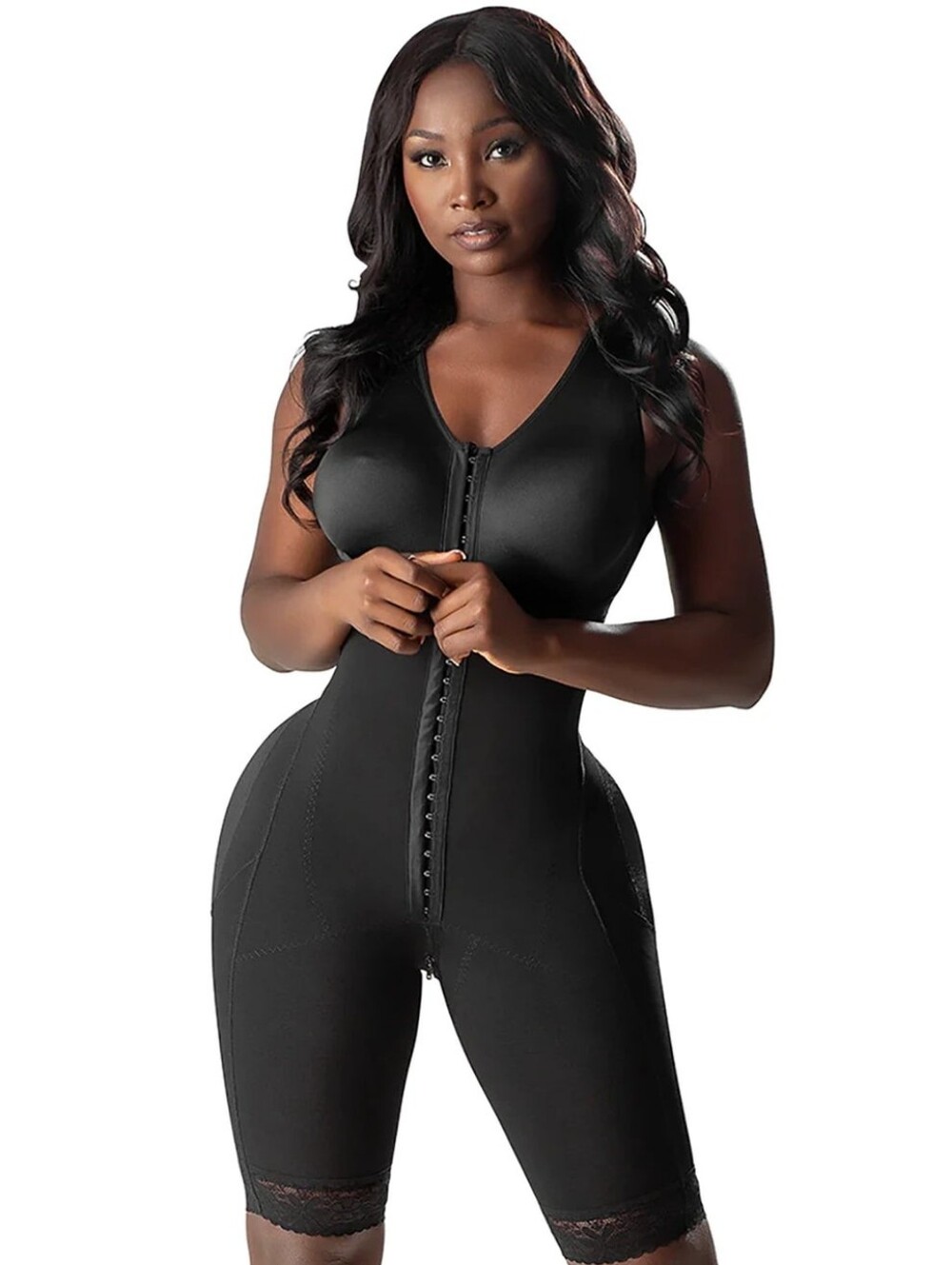 Black Women's Shapewear Shorts with Lace Trim